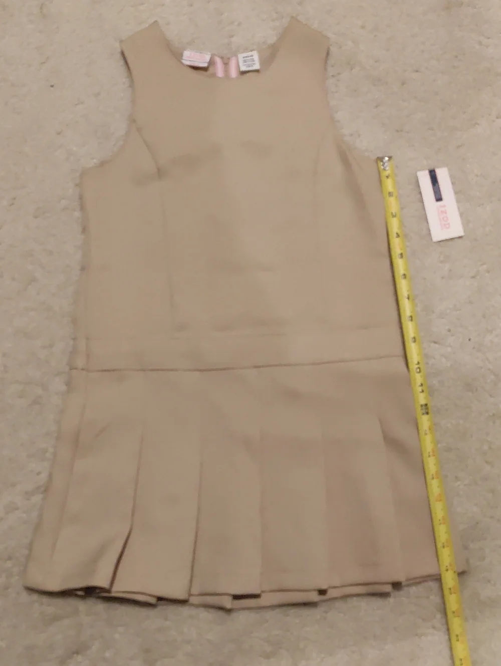 New!Izod Girls Sleeveless Pleated School Dress in Beige Uniform Y2K Cottagecore